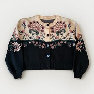 Farm Rio Belle Garden Knit Cardigan Women's S Multicolor Floral Art Designer